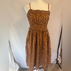 Maurice’s MEDIUM mustard gold polka dot midi sundress, lined, stretchy straps